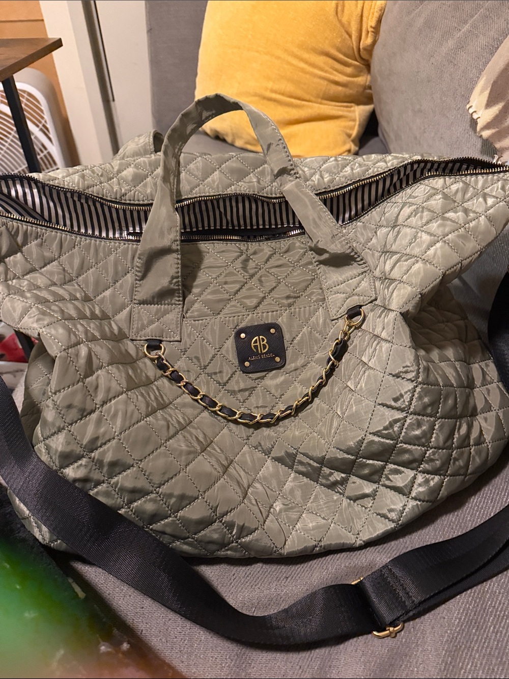 Alexis Bendel Quilted Sage Tote with Chain Accent